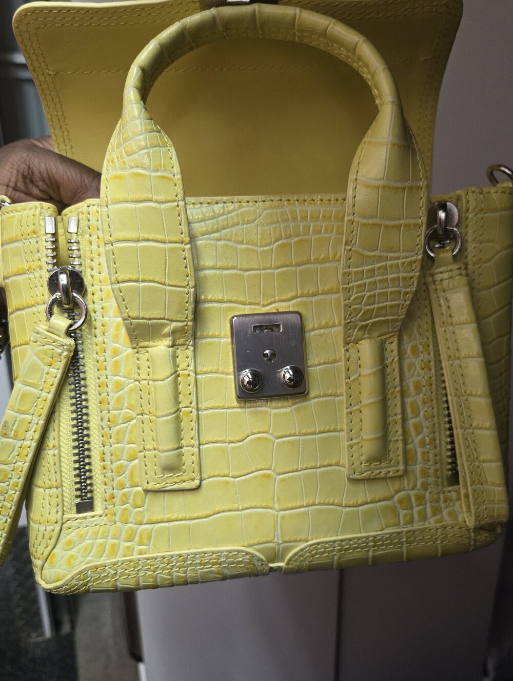 Phillip Lim Pashali _Yellow Structured Top-Handle Crossbody with Silver Hardware